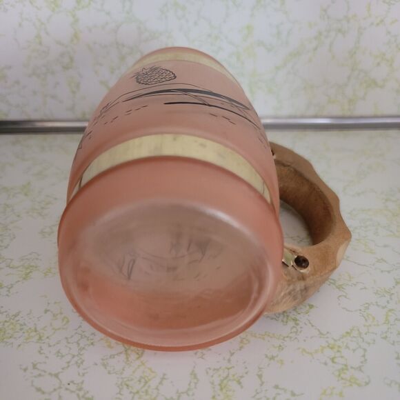 Vtg Siesta Ware Mugs Frosted Glass Hawaiian Tiki Mug w/ Wood Handle, 1960s Beach - Picture 3 of 3